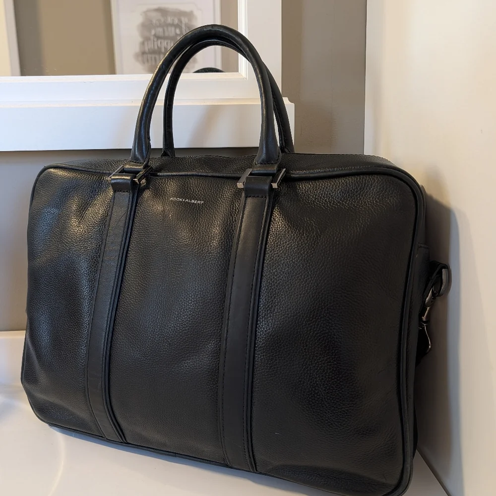 🖤EUC Hook & Albert Luxury Genuine Pebble Leather Adjustable Crossbody Briefcase
